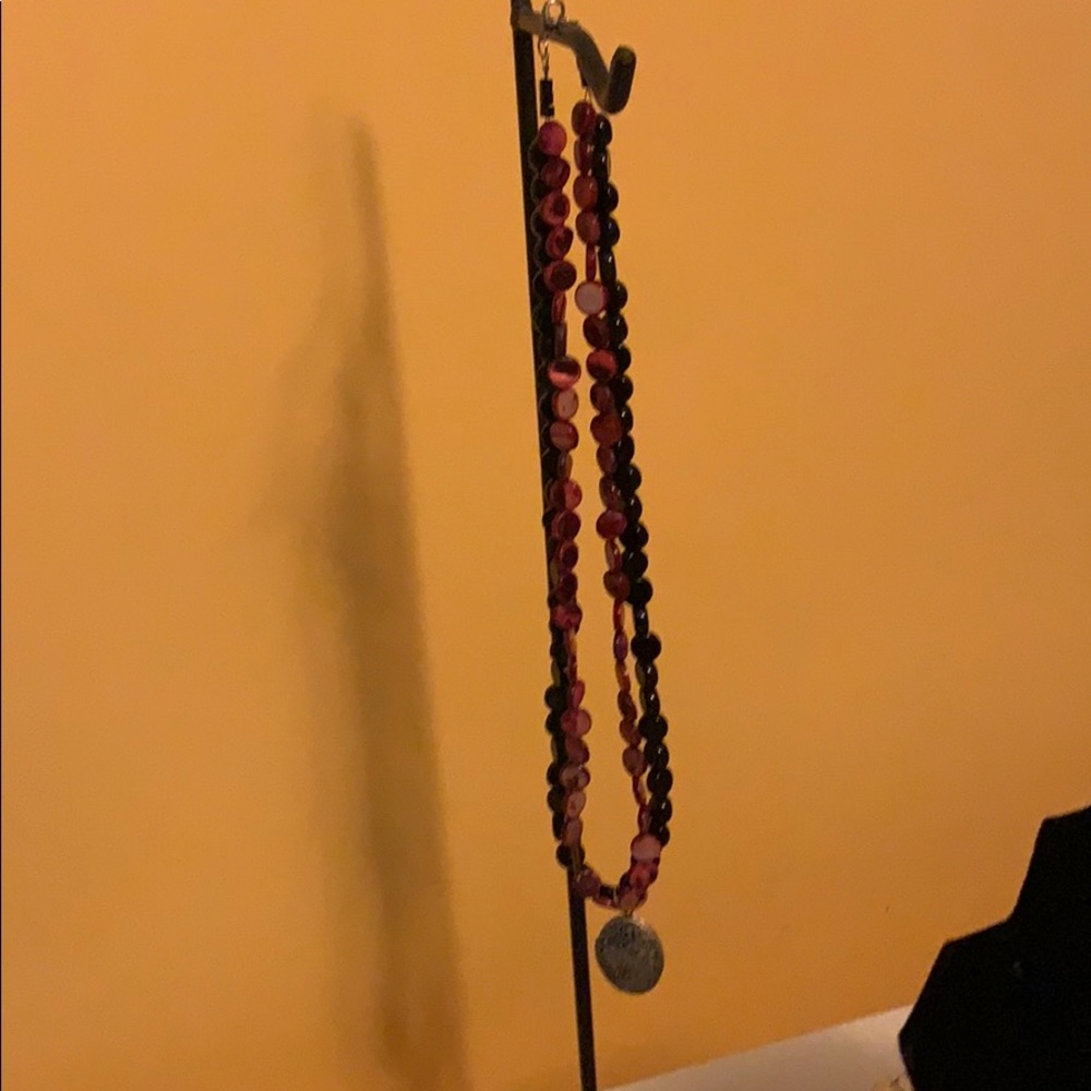 Red & black double stranded necklace with locket